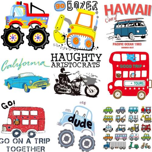 Top Iron Patches for Clothing Cute Small Cars Motorcycle Heat Transfer Stickers Clothing Application Clothes Stripes DIY Tops E
