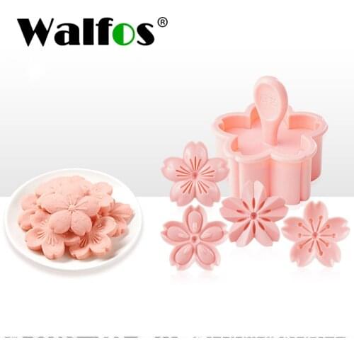 WALFOS5pcs/set Sakura Cookie Mold Biscuit Mold Cutter Pink Cherry Blossom Mold Flower Charm DIY Floral Mold Fondant Baking Tool