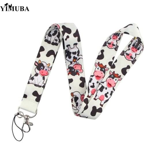 YIMUBA Cartoon Funny Cow Lanyards Key Chain Gym Pass ID Card Mobile Phone Straps Multifunction Keychain Hanging Rope Decoration
