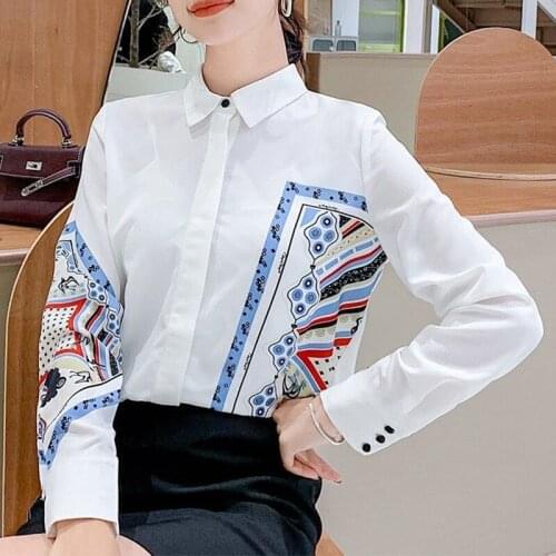 Womens Spring Autumn Style Blouse Shirt Womens Printed Button Printed Turn-Down Collar Casual Vintage Tops SP1367