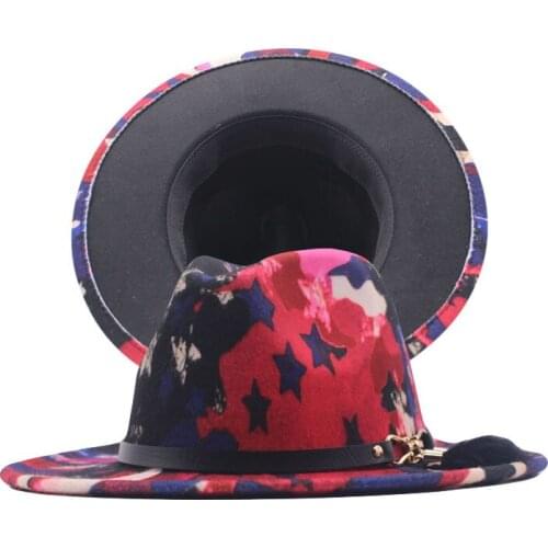 Fibonacci Colorful Wide Brim New Style Church Derby Top Hat Panama Felt Fedoras Hat for Men Women British style Jazz Cap