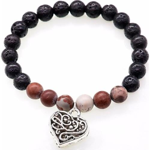 Black Lava Bracelet Beads Heart Bracelets Bangles Charm Strand Bracelet Yoga Jewelry For Women pulseras hombre