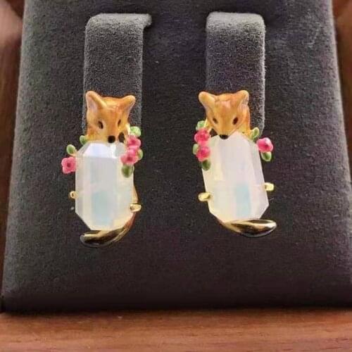 2021 Amybaby Handmade Enamel Glaze Fox Stone Womens Stud Earring Jewelry For Party