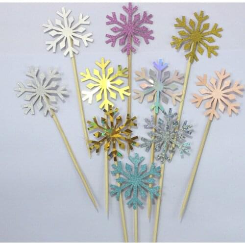 10pcs Snowflake Cupcake Toppers Baby Shower Birthday Party Cake Decoration Flags Chirstmas Cake Toppers Glitter Cup Cake Topper