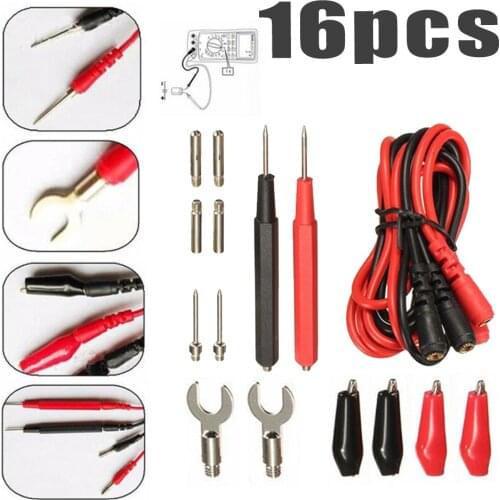 16 In 1 Digital Multimeter Probe Tips Wire Cable Test Leads &Alligator Clips Kit
