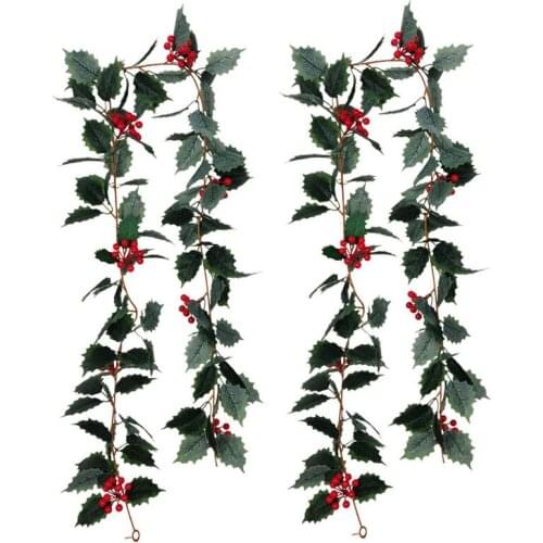 2Pcs Artificial Red Berry Christmas Garland for Indoor Outdoor Fireplace Decoration Winter Christmas Holiday New Year