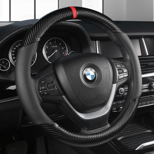 38CM PU Carbon Fiber Car Steering Wheel Cover for BMW X1 X2 X3 X4 X5 X6 X7 e36 e39 e46 e53 e60 e63 e82 e87 e90 e91