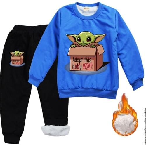 Mandalorian Baby Yoda boy velvet hoodie + pants clothing set baby sweatshirts jersey navidad toddler girl christmas kids clothes