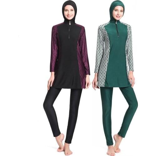 Islamic Women Muslim Swimwear 3 Piece Sets Burkini print Hijab Swimsuit Modest Swim Surf Wear Sport Full Suit for Swimming 2021
