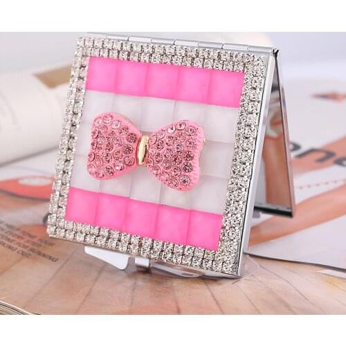 Mini beauty makeup compact pocket mirror,wedding party bridesmaid girl friend gifts souvenir,bling crystal rhinestone bowknot