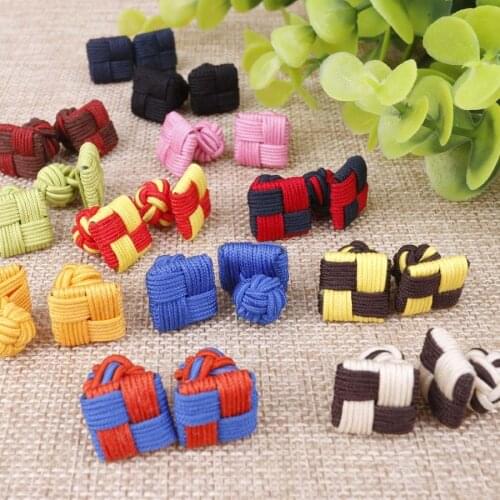 Linbaiway Silk Knots Cufflinks Multicolor Handmade Elastic Double Rope Cuff Links Button For Men Shirt Gift Party Custom LOGO
