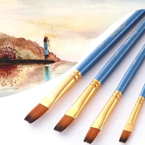 Art Model Paint Nylon Hair Acrylic Oil Watercolour Drawing Art Supplies Brown 5 Pcs Painting Craft Artist Paint Brushes Set