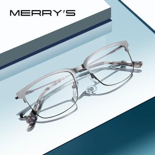 MERRYS DESIGN Classic Men Titanium Alloy Optical Glasses Frames Women Ultralight Square Myopia Prescription Eyeglasses S2084