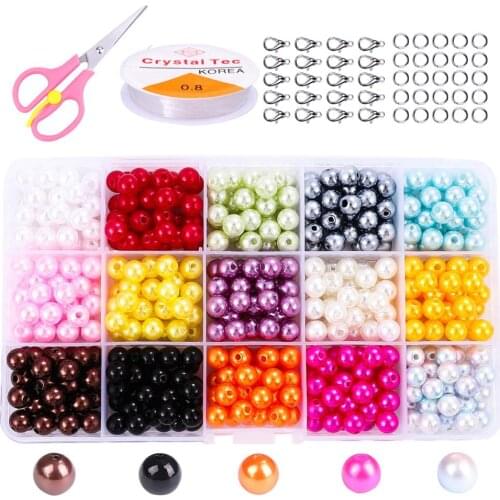 ABS Imitation Pearls Round Beads Box Beading Cord Clasps Set For DIY Bracelet Earrings Sewing Beads Necklace Jewelry Making