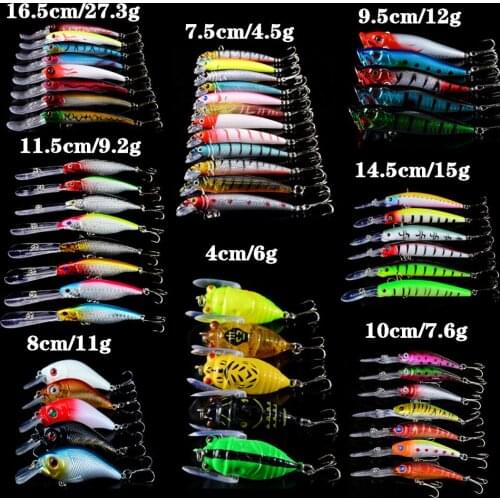 56pcs/lot Fishing Lures Set Mixed 8 Models Hard Baits High Quality Fishing Wobblers 56 Colors Lifelike Fake Fish Bait Wholesale