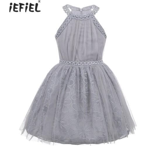 2019 Elegant Toddler Girls Dress Vestidos Sleeveless Floral Lace Top Tulle Girls Princess Dress Wedding Party Formal Dress