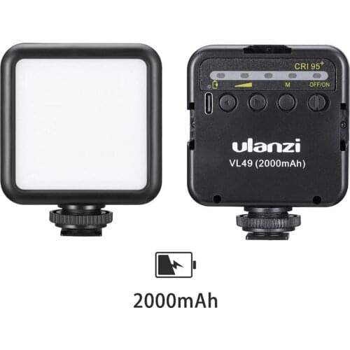 Ulanzi VL49 6W Mini Portable LED Video Light 2000mAh 5500K Photographic Lighting Vlog Fill Lamp with Triple Cold Shoe Mount