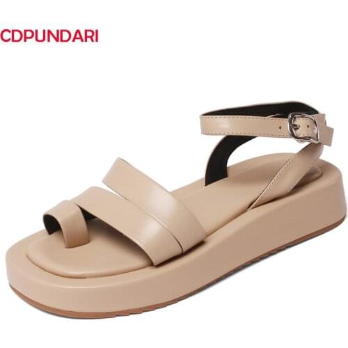 Ankle Strap Genuine Leather Flat Platform Gladiator Sandals Women Summer Casual Shoes Sandales Femmes 2021 Sandalias Mujer
