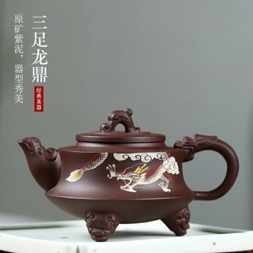 By the manual kung fu tea set collection purple clay teapot three-legged Long Ding a undertakes to recruit agents