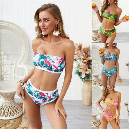 Sexy Bikinis Solid Push Up Bikini 2019 Padded Bra Straps High Waist Swimsuit Swimwear Women Print Biquini bathing suit women XL