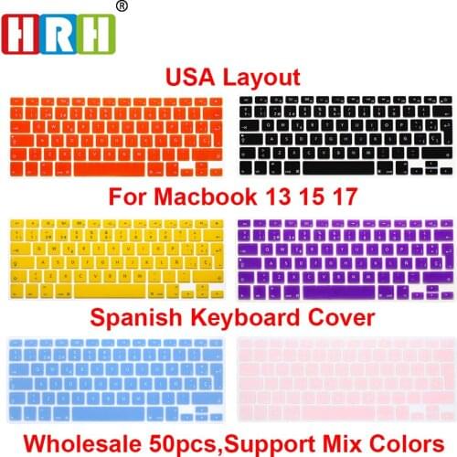HRH Wholesale 50pcs Spanish ESP Silicone Keyboard Covers Keypad Skins Protector for Macbook Air Pro Retina 13 15 17 EU Version