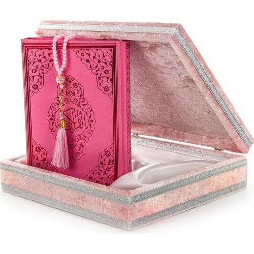 WONDERFUL GIFTSpecial for Mothers Day Elegant Velvet Boxed Quran and Pearl Rosary Set EASY TO USE EASY TO USE WIT FREE SHİPPİNG