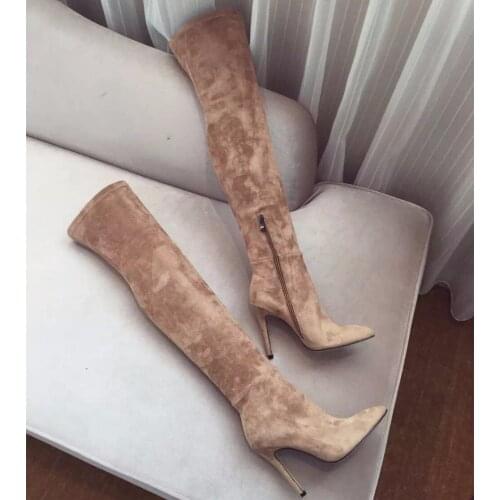 Winter new fashion suede thigh high boots pointed toe over the knee high heel boots slim fit thin heels boots