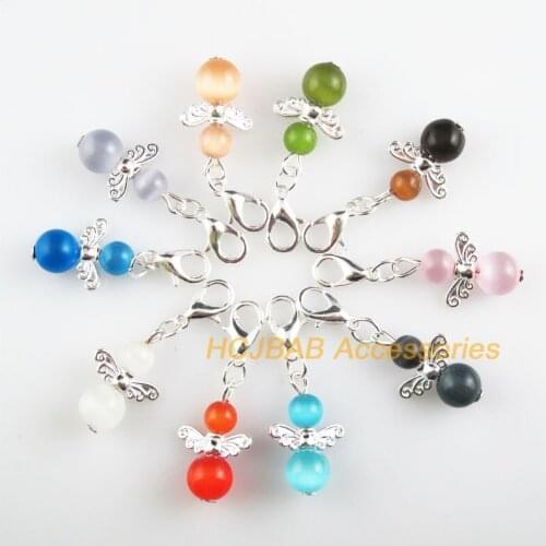 10 New Angel 16x26mm Charms Mixed Ball Stone Silver Plated Retro With Lobster Claw Clasps