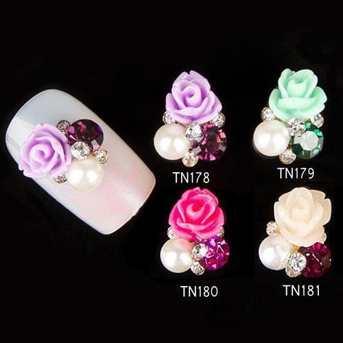 10 Pcs 3D Rhinestone Nail Decor Rose Flower Nail Art Stickers Tips Studs Jewelry DIY Charm Decorations