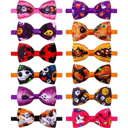 10pcs Halloween Dog Accessoires Small Dog Bow Tie Skull Pet Supplies Dog Bows Pet Dog Bowtie/ Neckties Small Dog Hari Bows