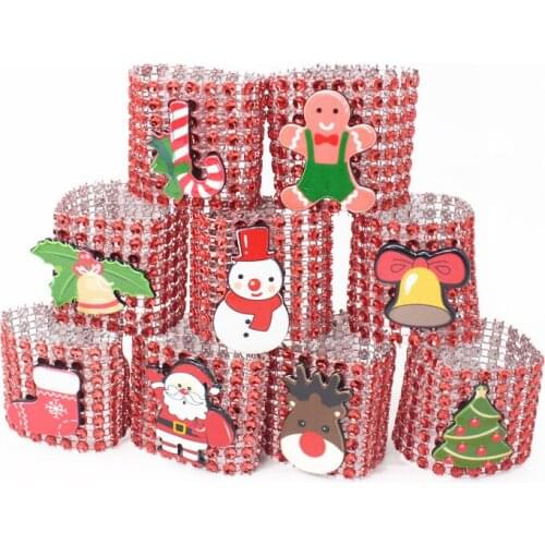 100Pieces/Lot Red Plastic Rhinestone Wrap Rings Christmas Napkin Ring Chair Buckle Hotel Wedding Party Supplies Home Decoration