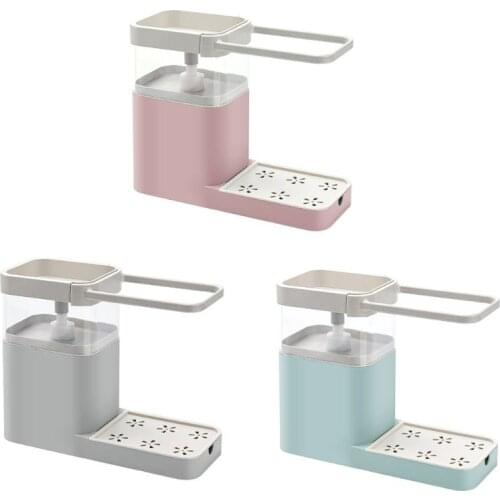 3 in 1 Soap Pump Dispenser Cleaning Liquid Container Sponge Holder Dishcloth Towel Rag Hanger Drain Organizer for Kitchen Bathro