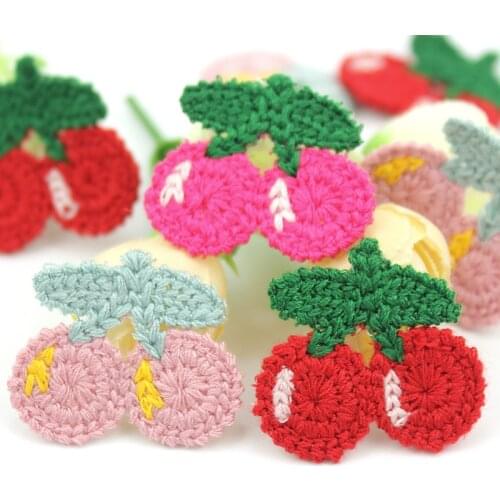 24Pcs 3cm Cute Cherry Woolen yarn Sew on patches For Clothing DIY Babys Headwear Accessories Stick-on Appliques Decor Crafts
