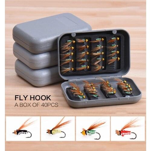 40Pcs/Set Boxed Bionic Fly Hooks Fly Fishing Insect Hook Fly Hook Sub-Bait Insect Fake Fishing Bait Gear Tackle X594G