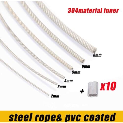 5/10m coated stainless steel cable PVC coated soft wire rope soft cable transparent stainless steel clothesline diameter 0.8/1/1