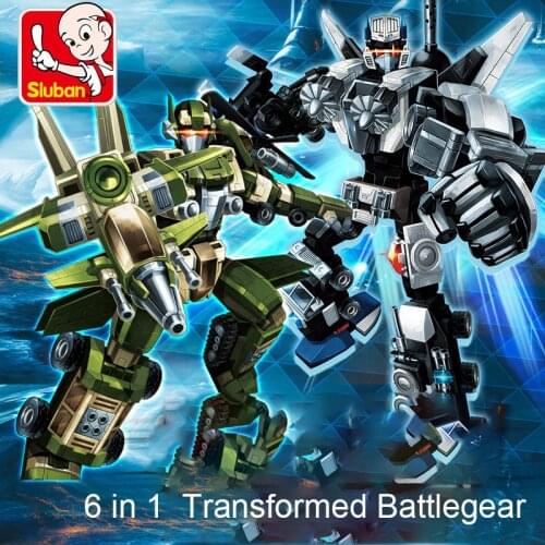 384PCS SLuban DIY 6in1 Mech Chariot Battlegear Mash Up car Building Block Educational Assembled Toys For Kids Childrens Gift