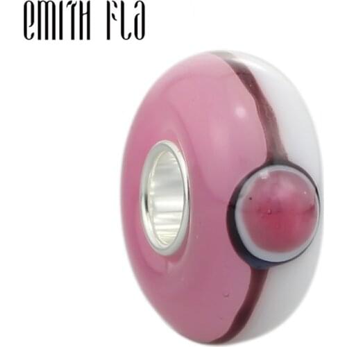 Emith Fla 925 Sterling Silver Large Hole Murano Glass European Charm Beads Fit Brand Bracelet Jewelry