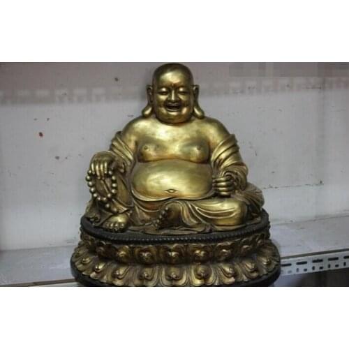 Fast shipping USPS to USA S3134 24 Chinese Buddhism Copper Bronze Gild Happy Maitreya Rohan Monk Buddha Statue