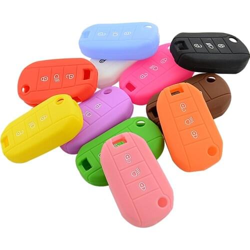 OkeyTech 1 Piece Silicone Rubber Car Key Case for Peugeot 3008 208 308 508 408 2008 Protector 3 Button Key Cover Holder