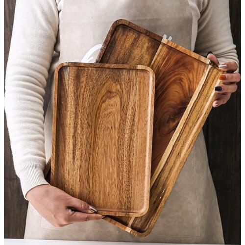 Acacia wooden tray Japanese-style dinner plate tray rectangular household cup and plate water cup tea cup plate wooden plate tab