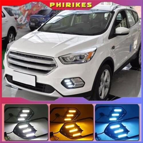 2PCS Turn Yellow Signal Function 12V Car DRL Lamp LED Daytime Running Light For Ford Escape Kuga 2016 2017 2018