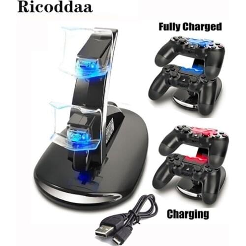 Dual USB Charging Dock For PlayStation 4 PS4 Pro Slim Controller Handle Cradle Double Charger With Led Light For PS4 Gamepad