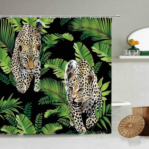 Tropical Plant Leaf Scenery Shower Curtain Leopard Parrot Sloth Jungle Animal Bathroom Wall Decor With Hook Waterproof Screen
