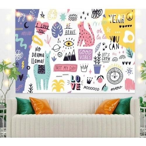 Cartoon Printing Tapestry Colorful Cats for Livingroom Photography Wall Decor