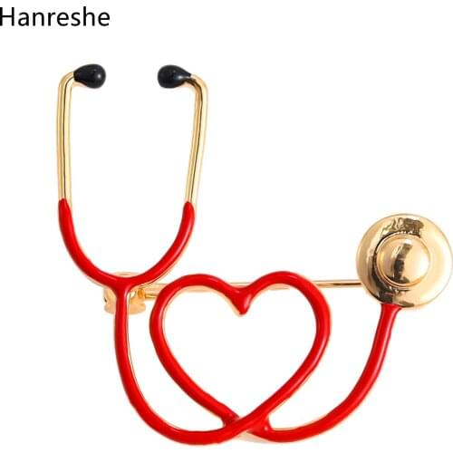 Hanreshe Enamel Heart-shaped Stethoscope Medical Brooch Pin Metal Funny Lapel Pins Badge Jewelry Accessories for Women Girls