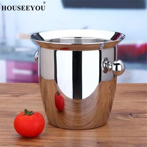 HOUSEEYOU Good Quality 2/4L Ice Buckets Tongs Box Thickening Stainless Steel Red Wine Champagne Bottle Ice Bucket Wine Cooler