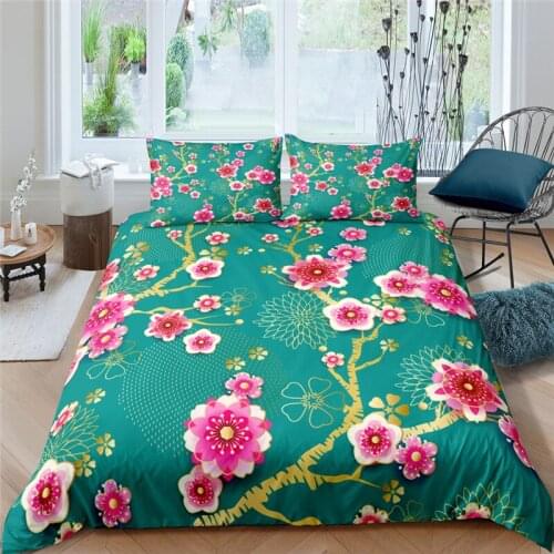 Home Living Luxury Flower Print 2/3Pcs Soft Duvet Cover PillowCase Queen and King Size Kids Bedding Set EU/US/AU Size
