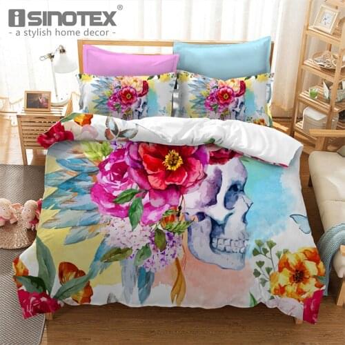 Floral Skull Duvet Cover Set 3 Pieces Flowers Printed Bedding Set Super Soft Polyester Bedclothes Colorful Luxury Home Textiles