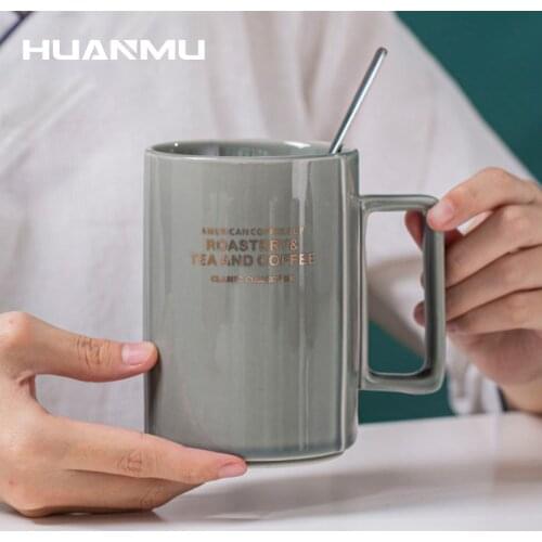 Creative American Style Hanging Ear Coffee Cup Office Tea Cup Simple Ceramic Milk Mug With Spoon Household Drinkware Mug