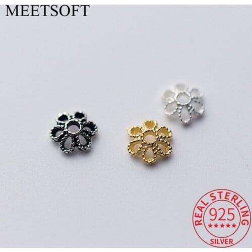 MEETSOFT Romantic 10pcs/lot 925 Sterling Silver Flower bead caps Charms of DIY Handmade Fine Jewelry wholesale Accessory Gift